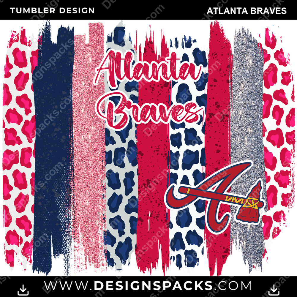 Baseball Brush Strokes Atlanta Braves Tumbler Digital Wrap Design