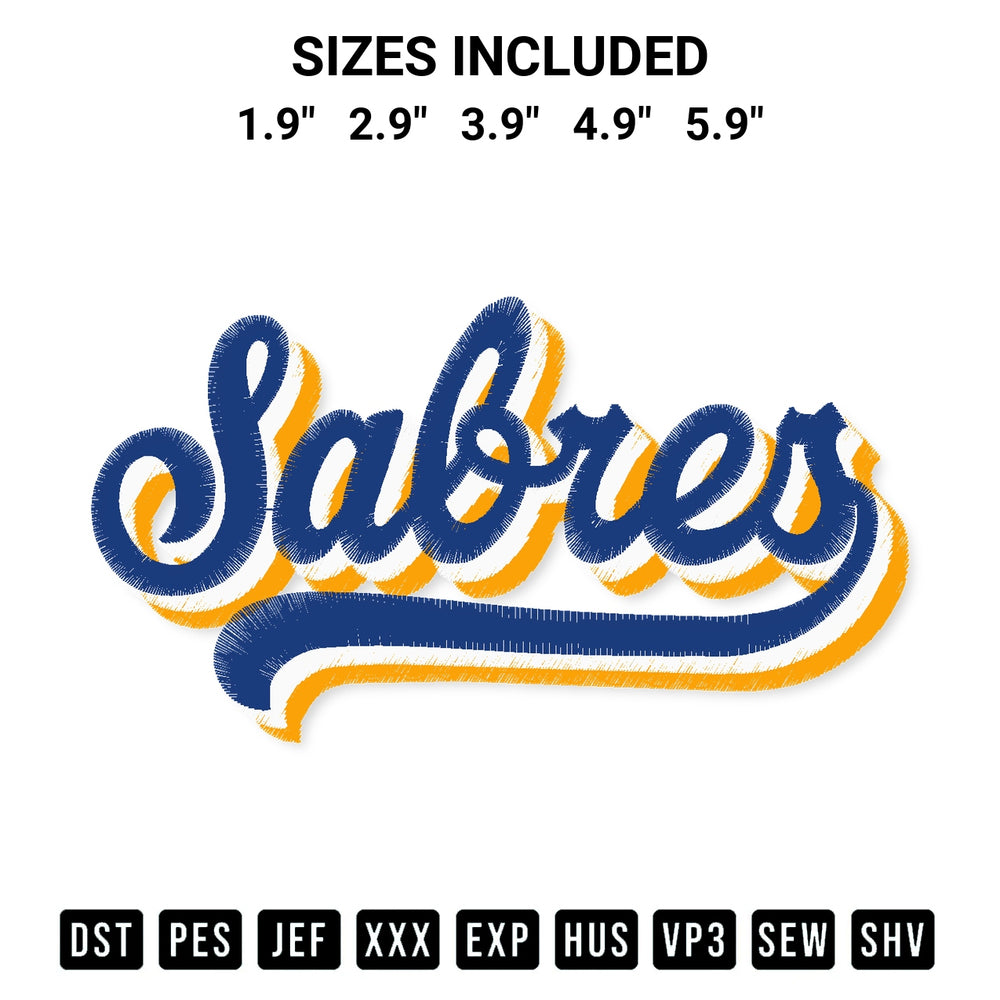 Stitch like a pro with the Sabres Hockey Embroidery Design embroidery pattern from Designspacks.com. High-quality digital machine embroidery file. Available sizes: 1.9", 2.9", 3.9", 4.9", 5.9".
