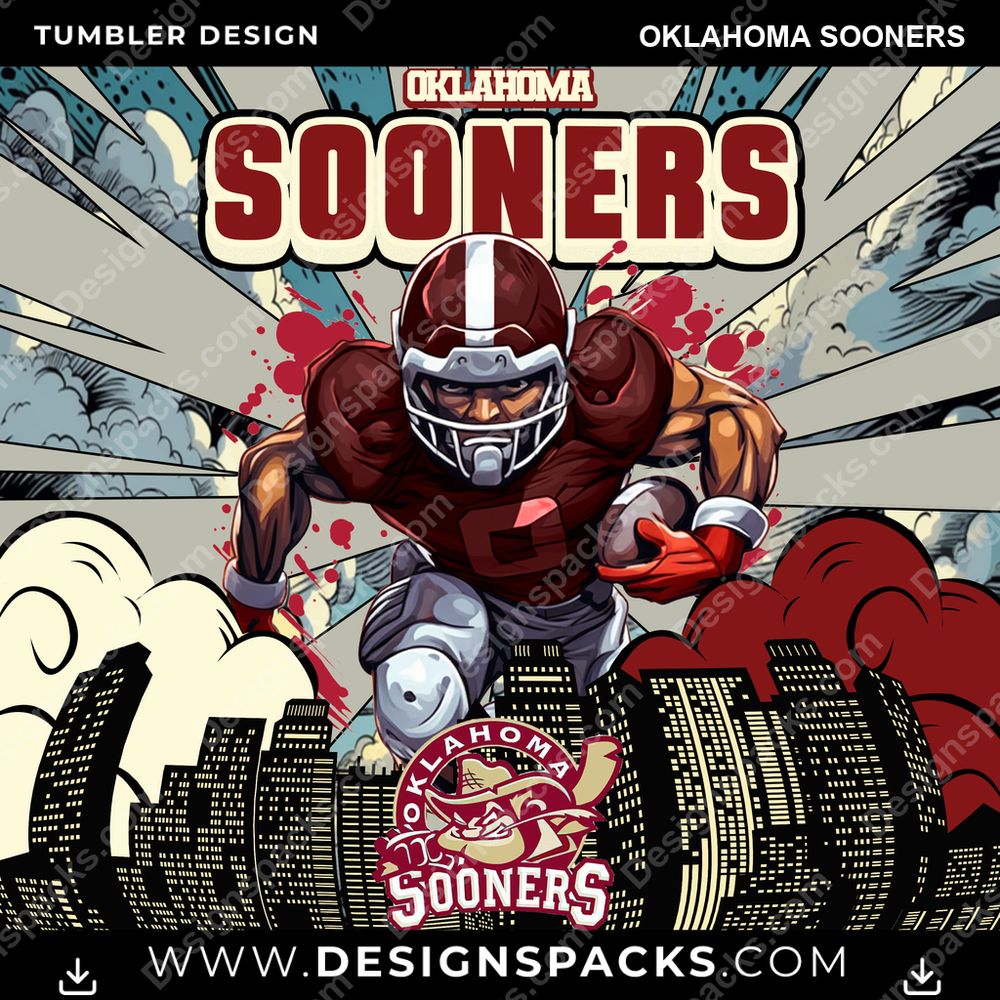 College Sport Comic Cover Oklahoma Sooners NCAA College Sport Tumbler Digital Wrap Design Download