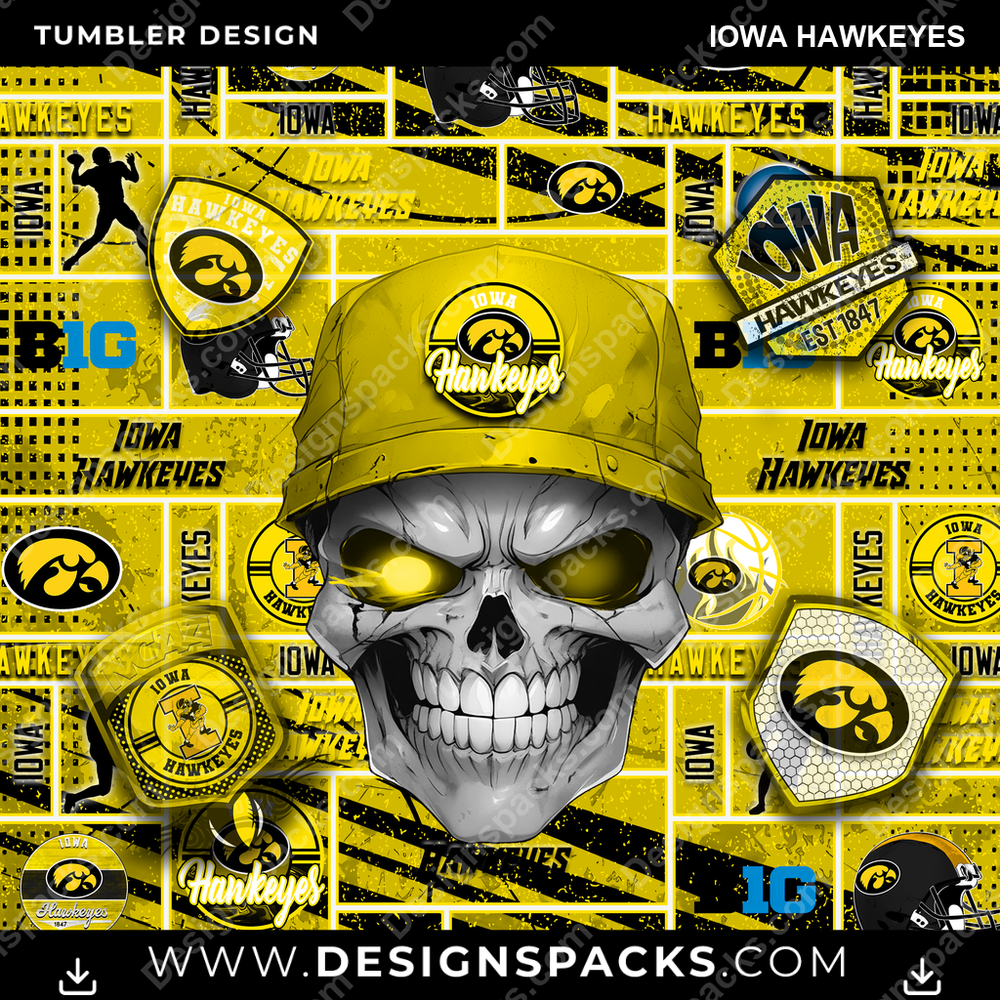 College Sport Skull Iowa Hawkeyes Tumbler Digital Wrap Design