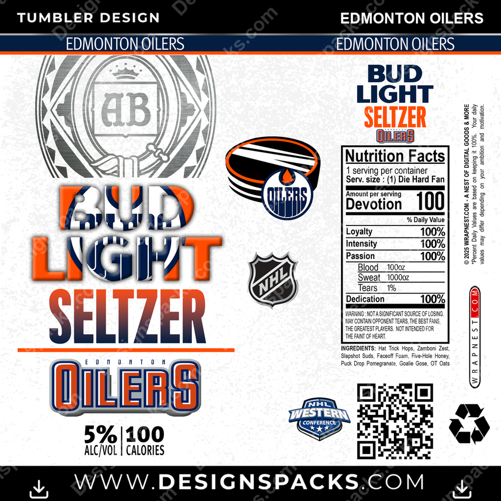 Hockey Bud Light Seltzer Edmonton Oilers NHL Hockey Tumbler Digital Wrap Design Download