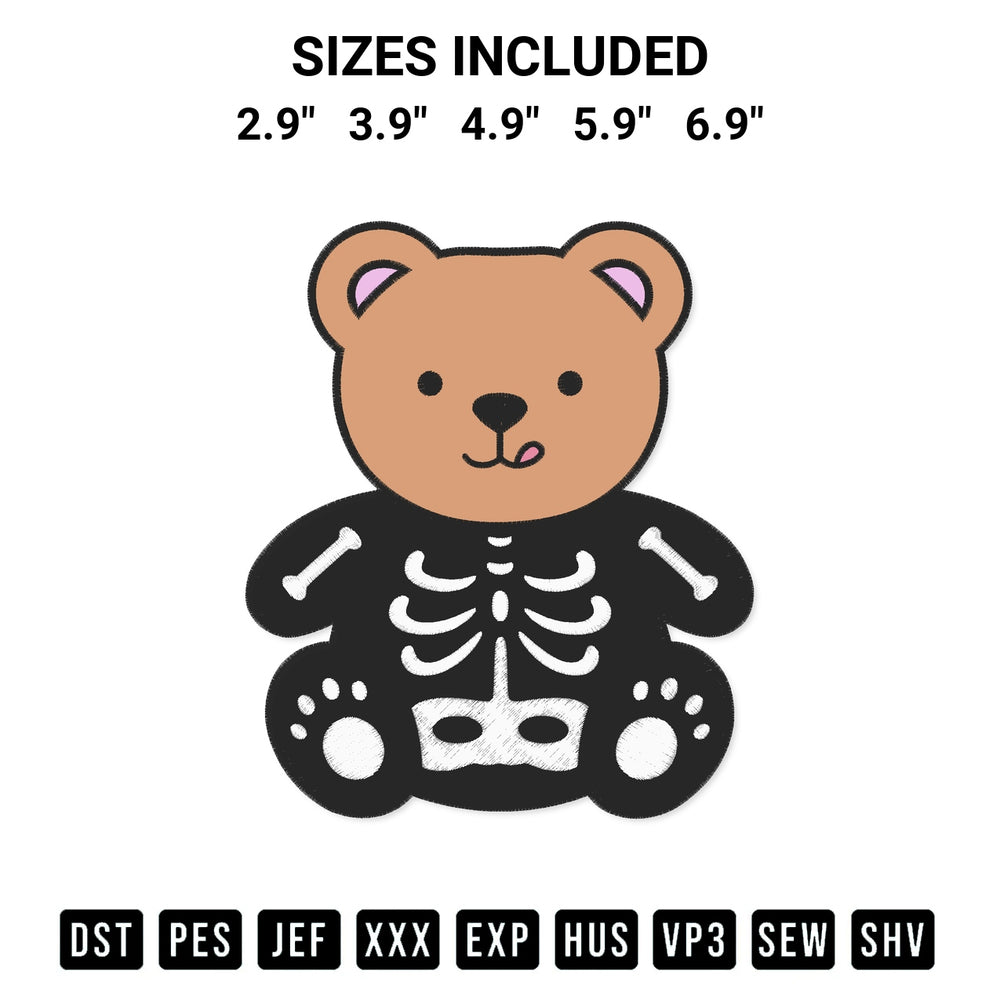 Shop the Cute Skeleton Bear Embroidery Design machine embroidery pattern at Designspacks.com. Beautifully digitized for flawless stitching on any fabric. Available sizes: 2.9", 3.9", 4.9", 5.9", 6.9".