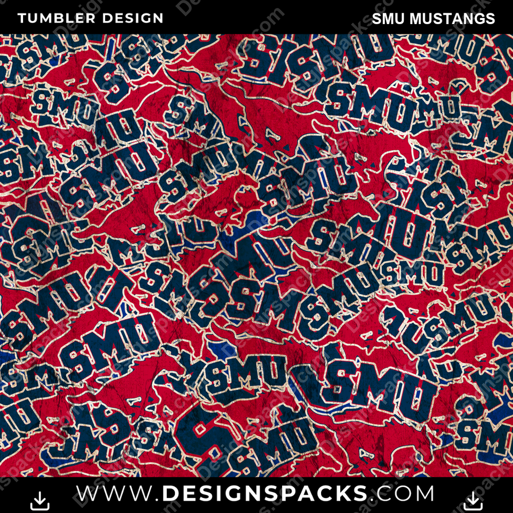 College Sport Logo BG SMU Mustangs Tumbler Digital Wrap Design