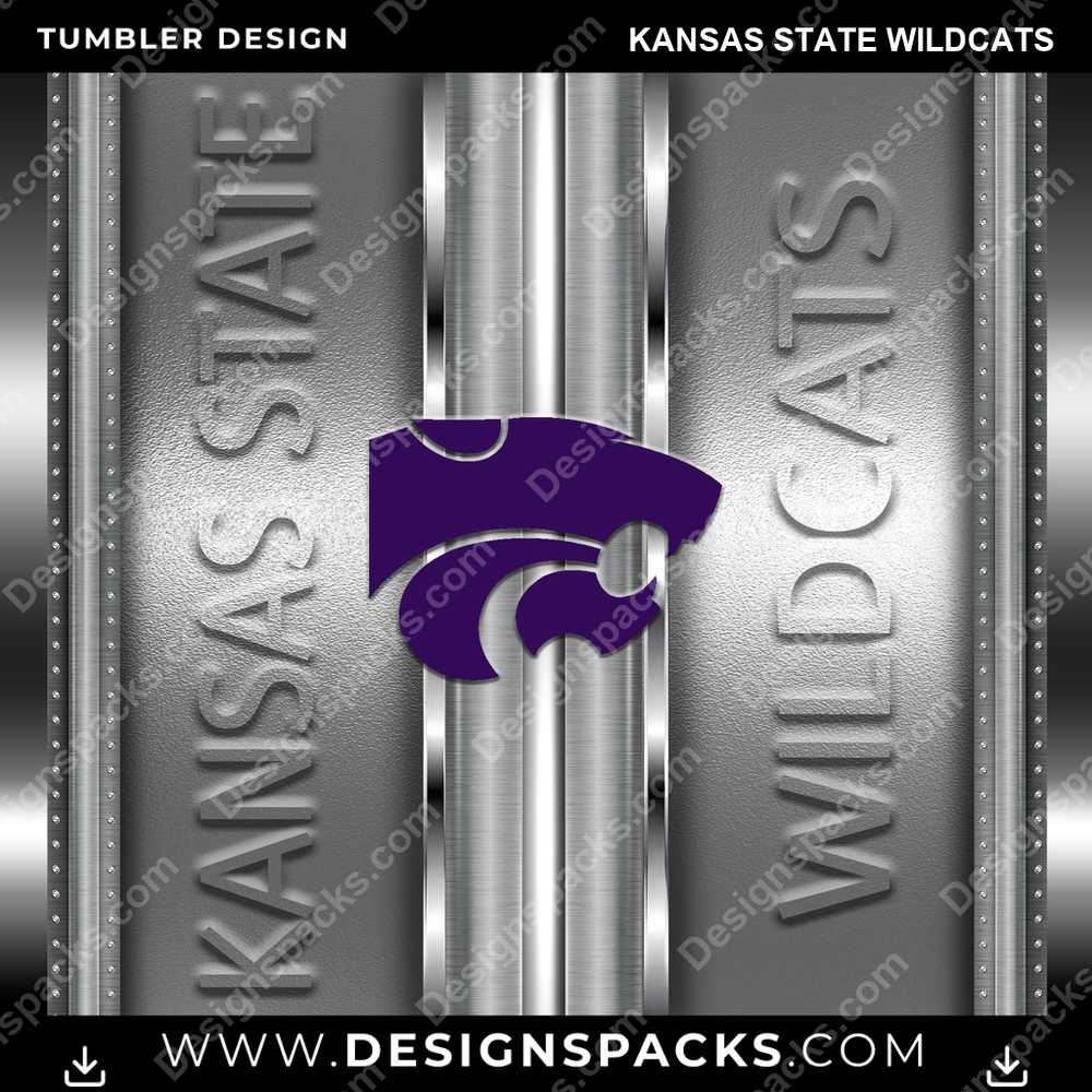 College Sport Metallic Kansas State Wildcats NCAA College Sport Tumbler Digital Wrap Design Download