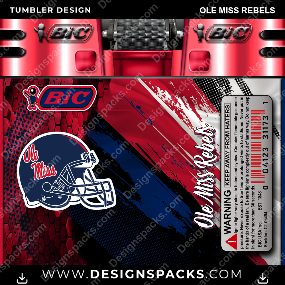 College Sport BIC Lighter Ole Miss Rebels Tumbler Digital Wrap Design