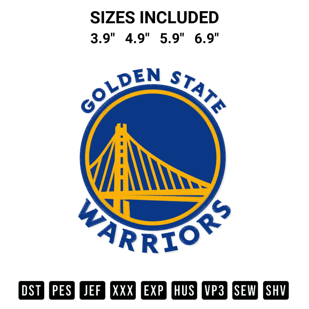 Download the Golden State Warriors Logo Embroidery Design machine embroidery design exclusively at Designspacks.com. Premium digitized pattern for apparel and DIY crafts. Available sizes: 3.9", 4.9", 5.9", 6.9".