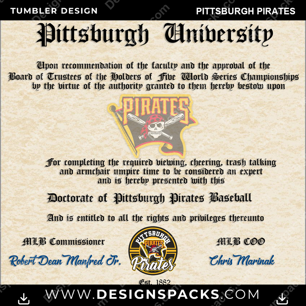 Baseball Diplom Pittsburgh Pirates Tumbler Digitales Wickeldesign