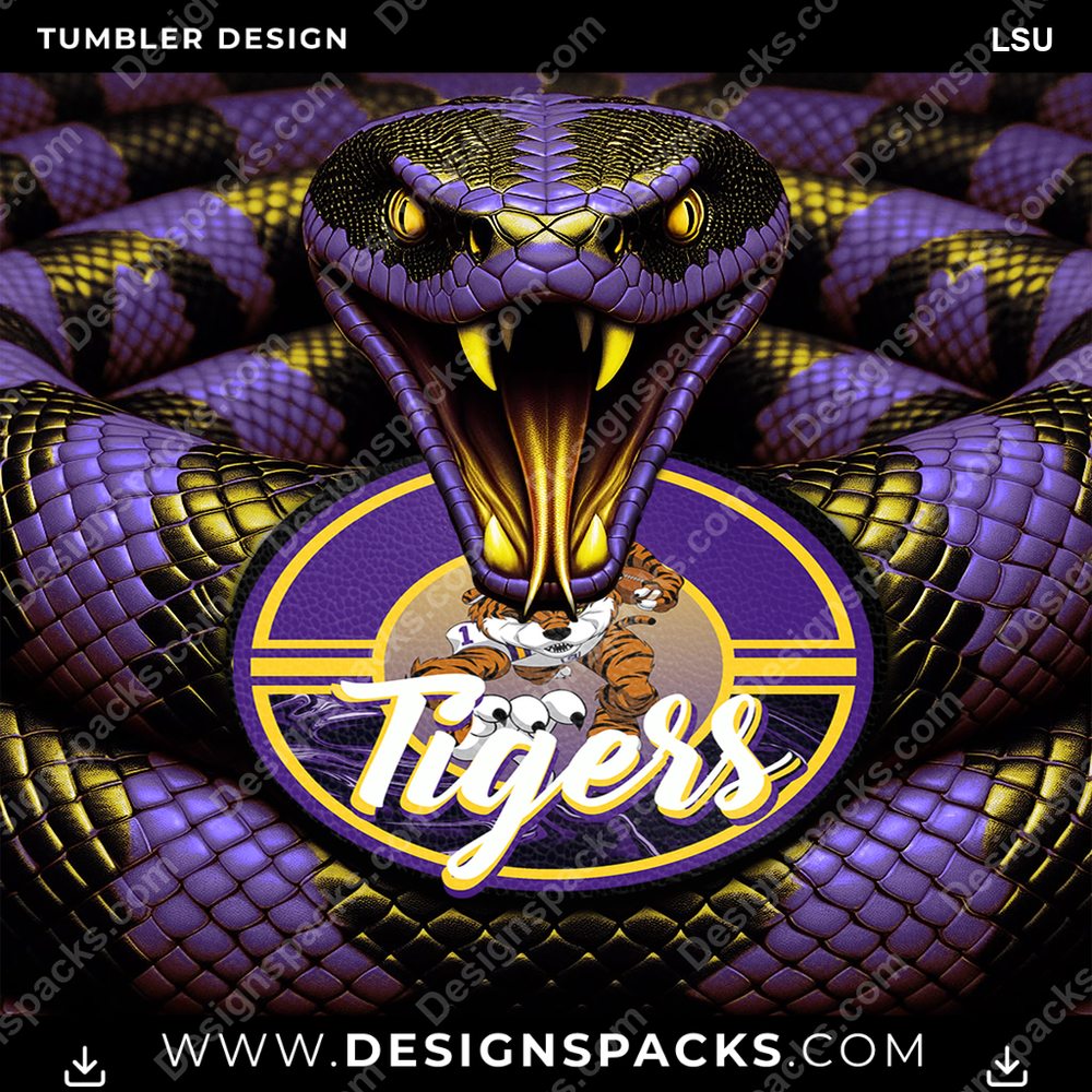 College Sport Rattle Snake LSU Tumbler Digital Wrap Design