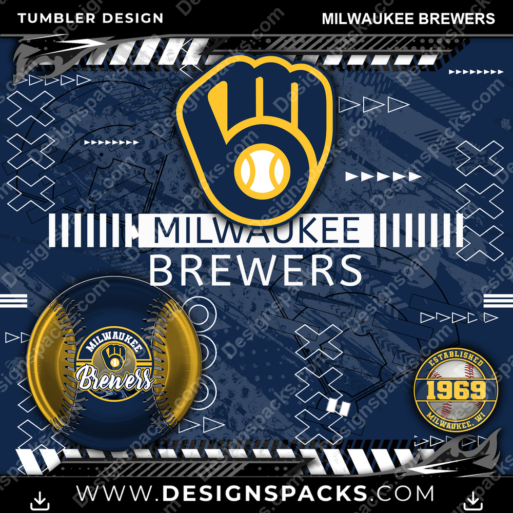 Baseball Xs & Os Milwaukee Brewers Tumbler Digital Wrap Design