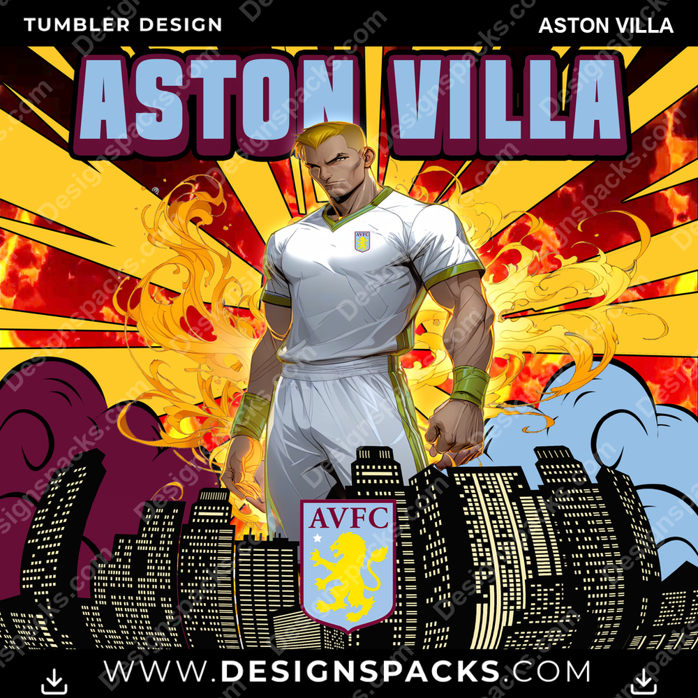 Soccer UK Comic Cover Aston Villa Tumbler Digital Wrap Design