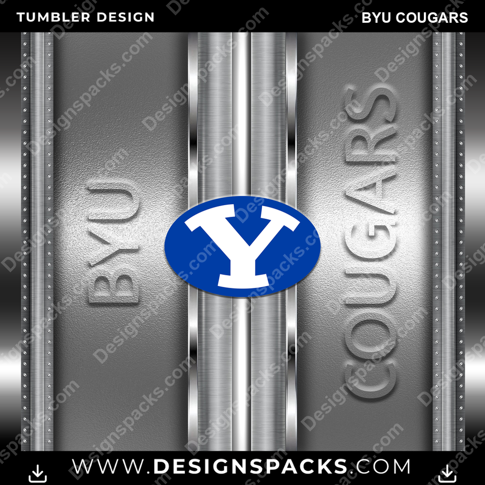 College Sport Metallic BYU Cougars Tumbler Digital Wrap Design