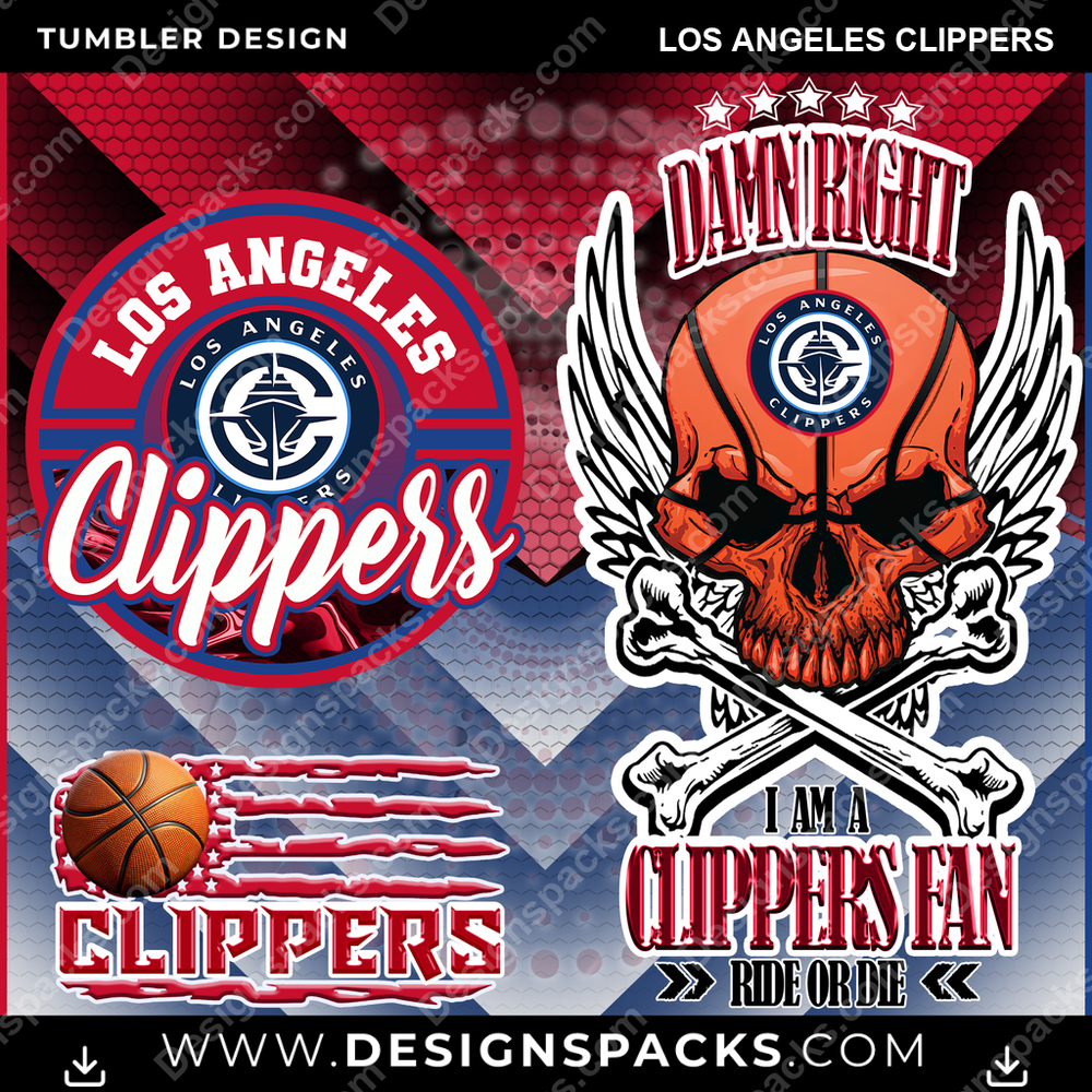 Basketball Skull Los Angeles Clippers Tumbler Digital Wrap Design