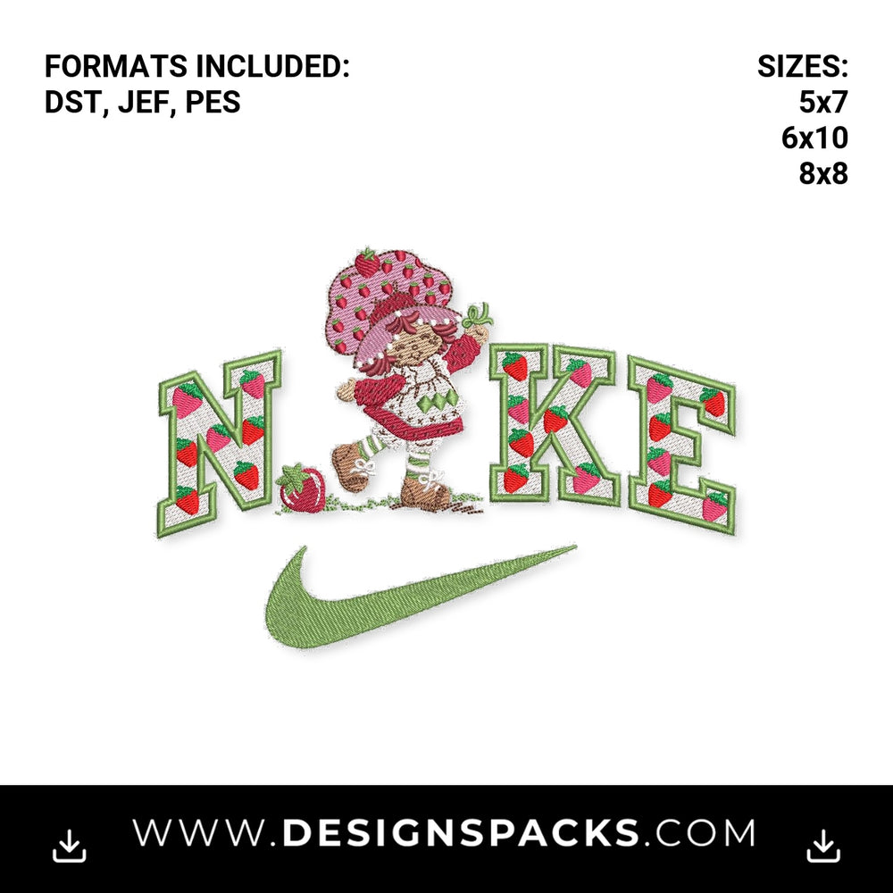 Strawberry Shortcake Nike Swoosh Logo Embroidery Design - Instant digital download pattern at Designspacks.com