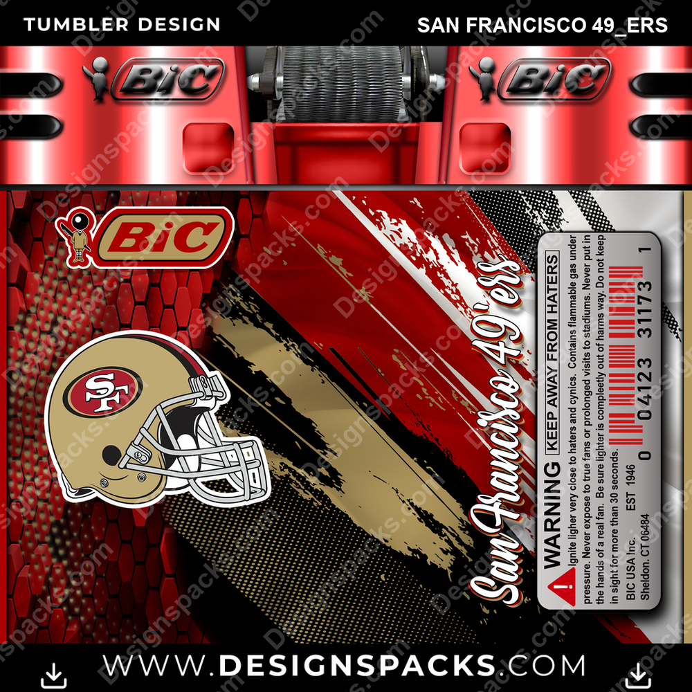 Football BIC Lighter San Francisco 49ers NFL Football Tumbler Digital Wrap Design Download