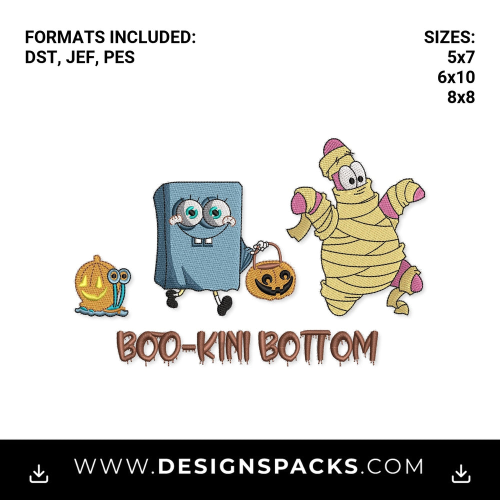 Boo-Kini Bottom Halloween Characters Embroidery Design - Instant digital download pattern at Designspacks.com