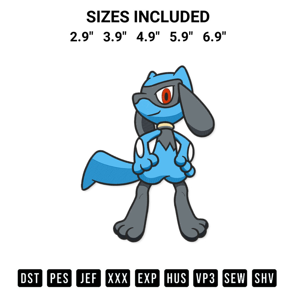 Transform your fabrics with the Riolu Pokemon Embroidery Design embroidery design. Instant access to premium digitized patterns at Designspacks.com. Available sizes: 2.9", 3.9", 4.9", 5.9", 6.9".