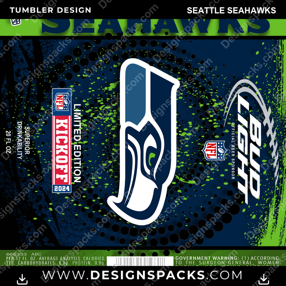Football Bud Seattle Seahawks Tumbler Digital Wrap Design