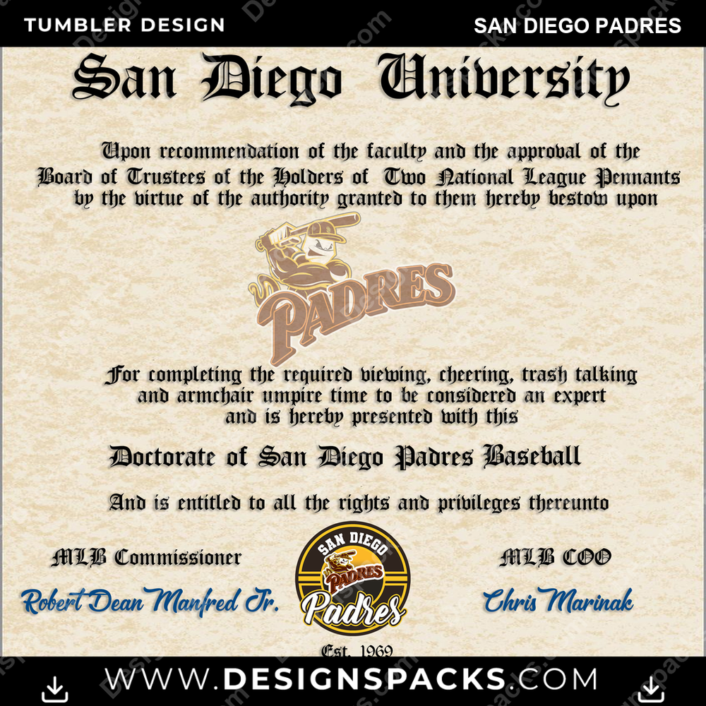 Baseball Diplom San Diego Padres Becher Digitale Wickeldesign