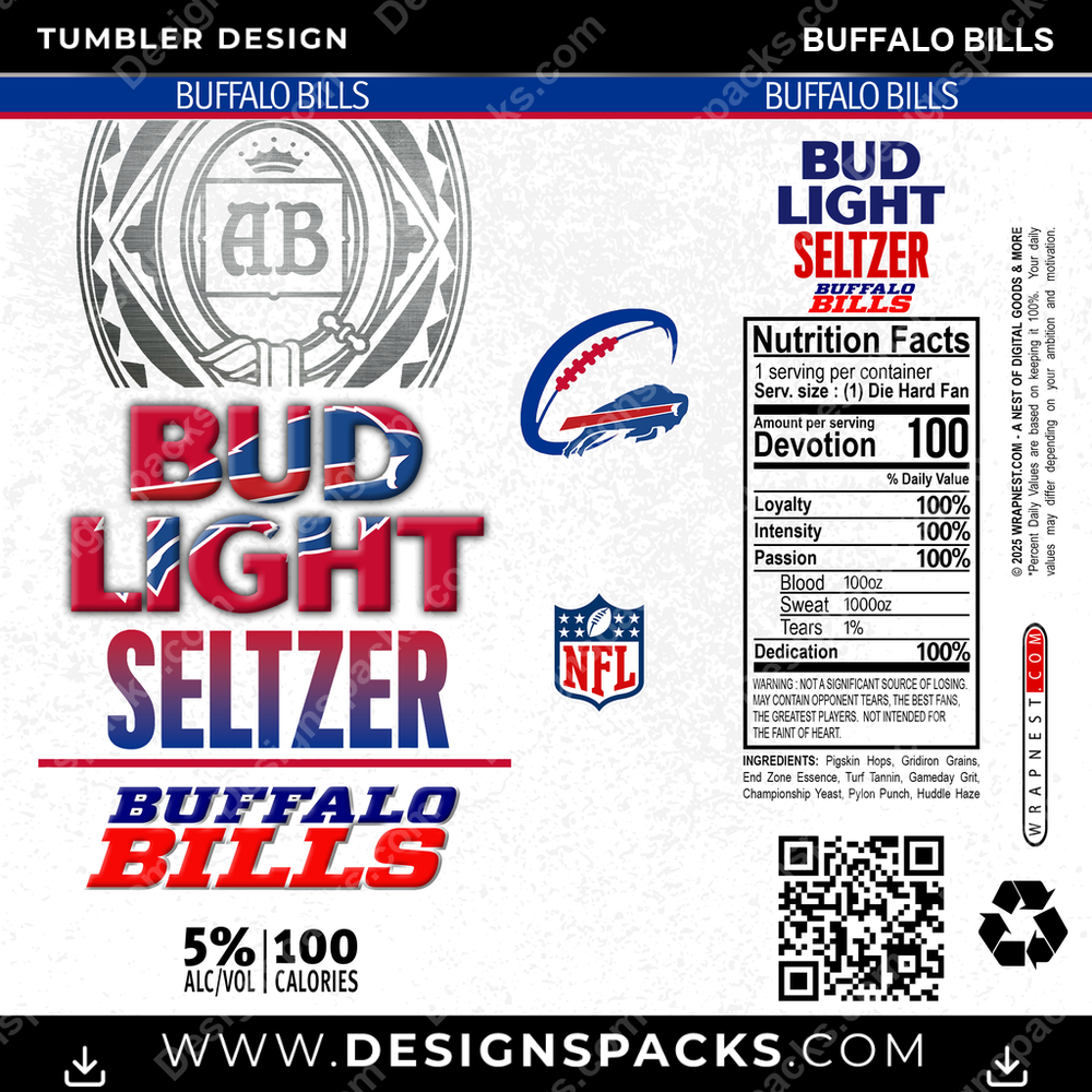Football Bud Light Seltzer Buffalo Bills NFL Football Tumbler Digital Wrap Design Download