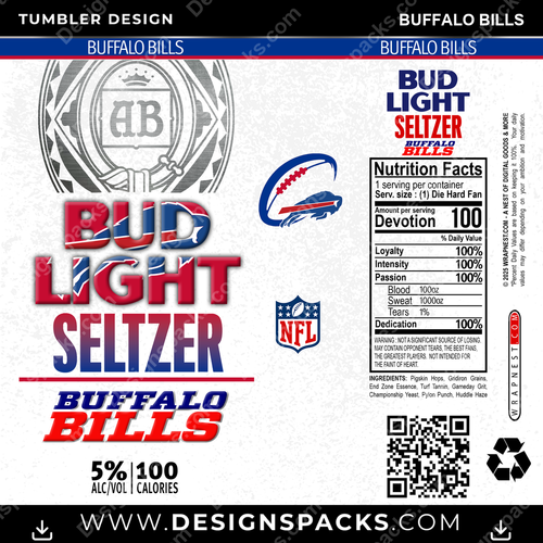 Football Bud Light Seltzer Buffalo Bills Tumbler Digital Wrap Design