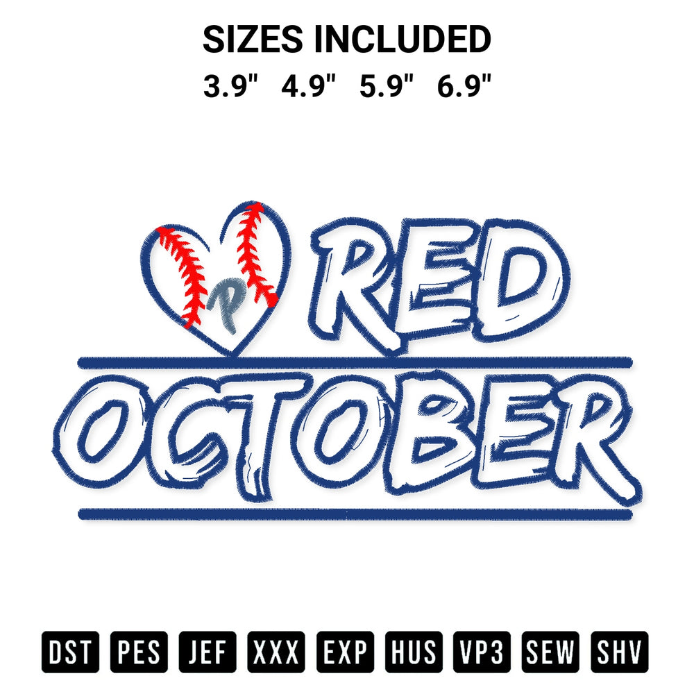 Shop the Phillies Baseball Red October Embroidery Design machine embroidery pattern at Designspacks.com. Beautifully digitized for flawless stitching on any fabric. Available sizes: 3.9", 4.9", 5.9", 6.9".
