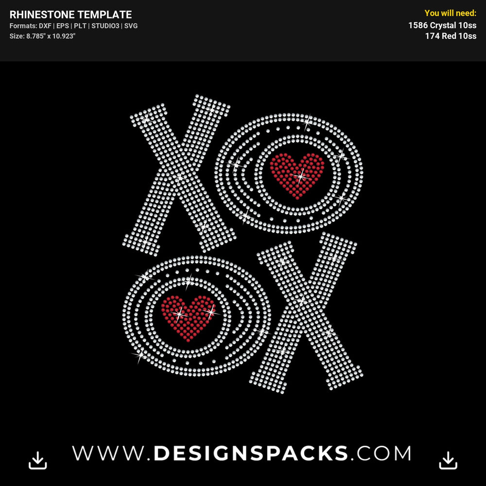 XOXO Love Hearts New Style Rhinestone Digital Template