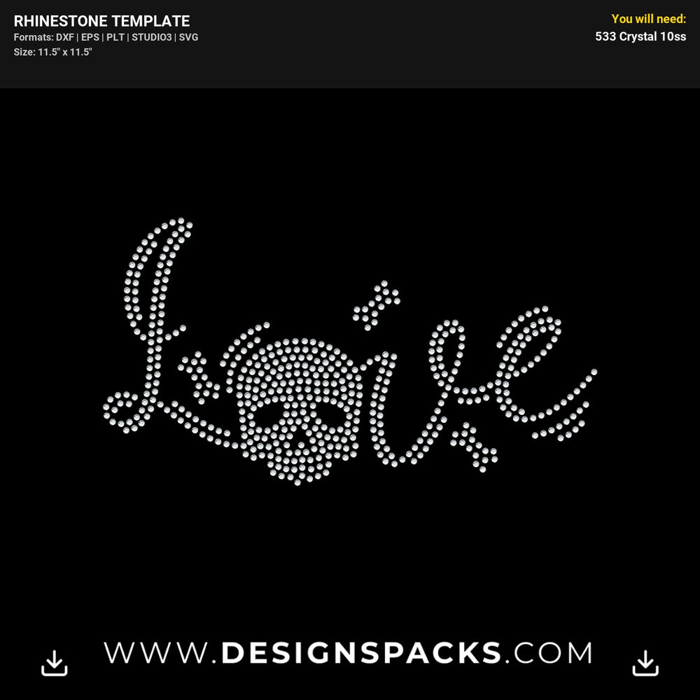 Love Bone Skull Head Rhinestone Digital Template