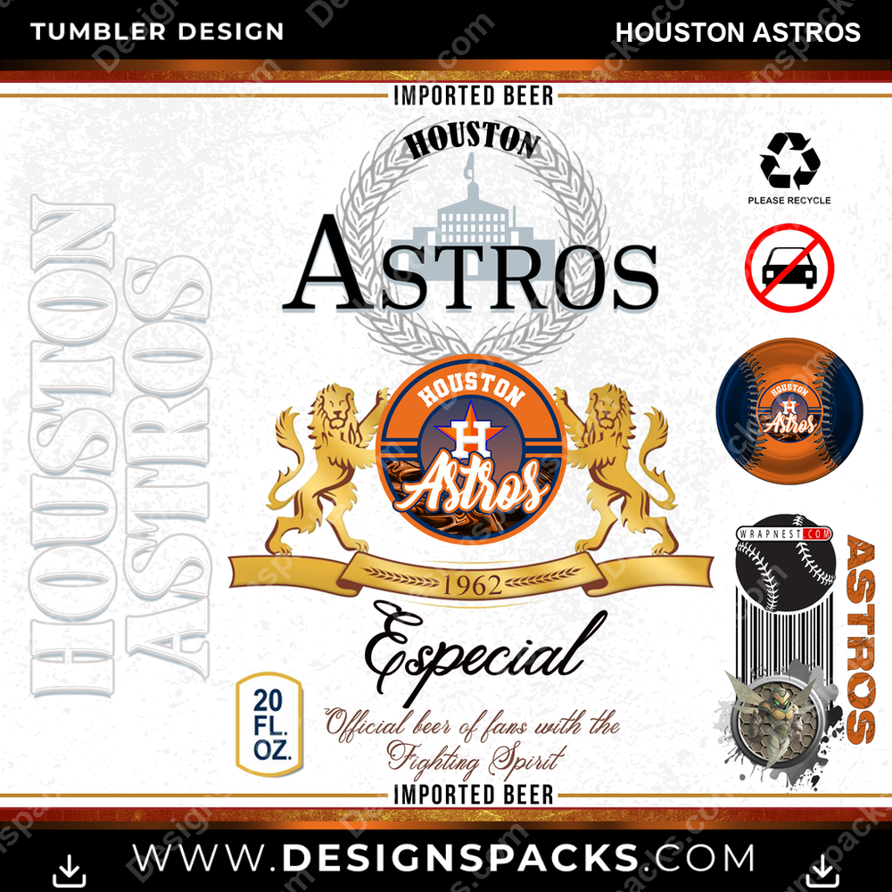 Baseball Modelo Houston Astros Tumbler Digital Wrap Design