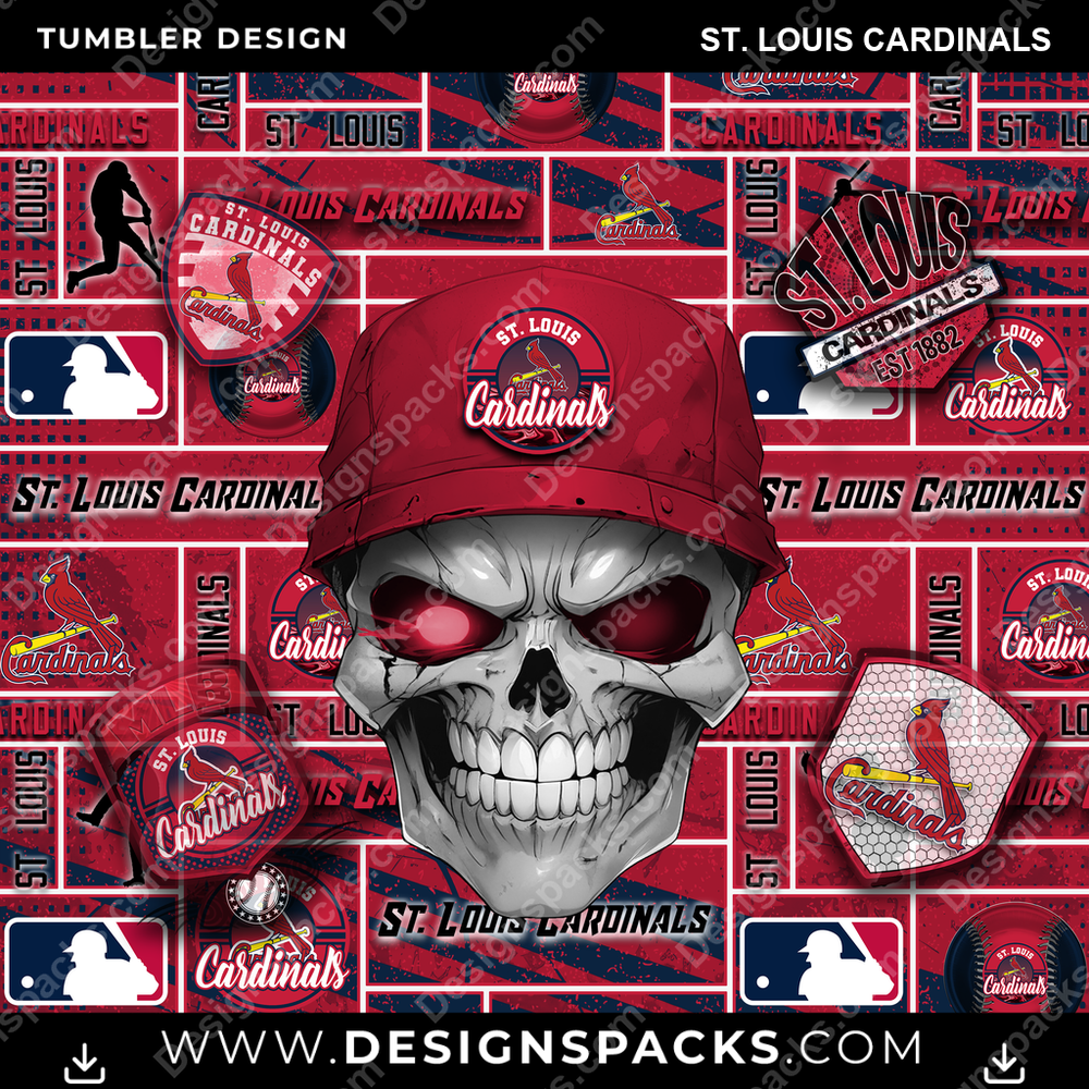 Baseball Skull St. Louis Cardinals Tumbler Digital Wrap Design