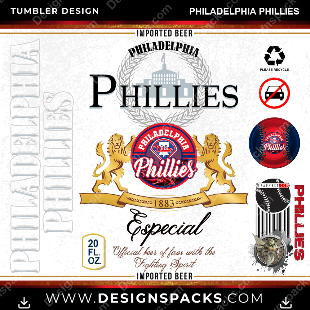 Baseball Modelo Philadelphia Phillies Tumbler Digital Wrap Design
