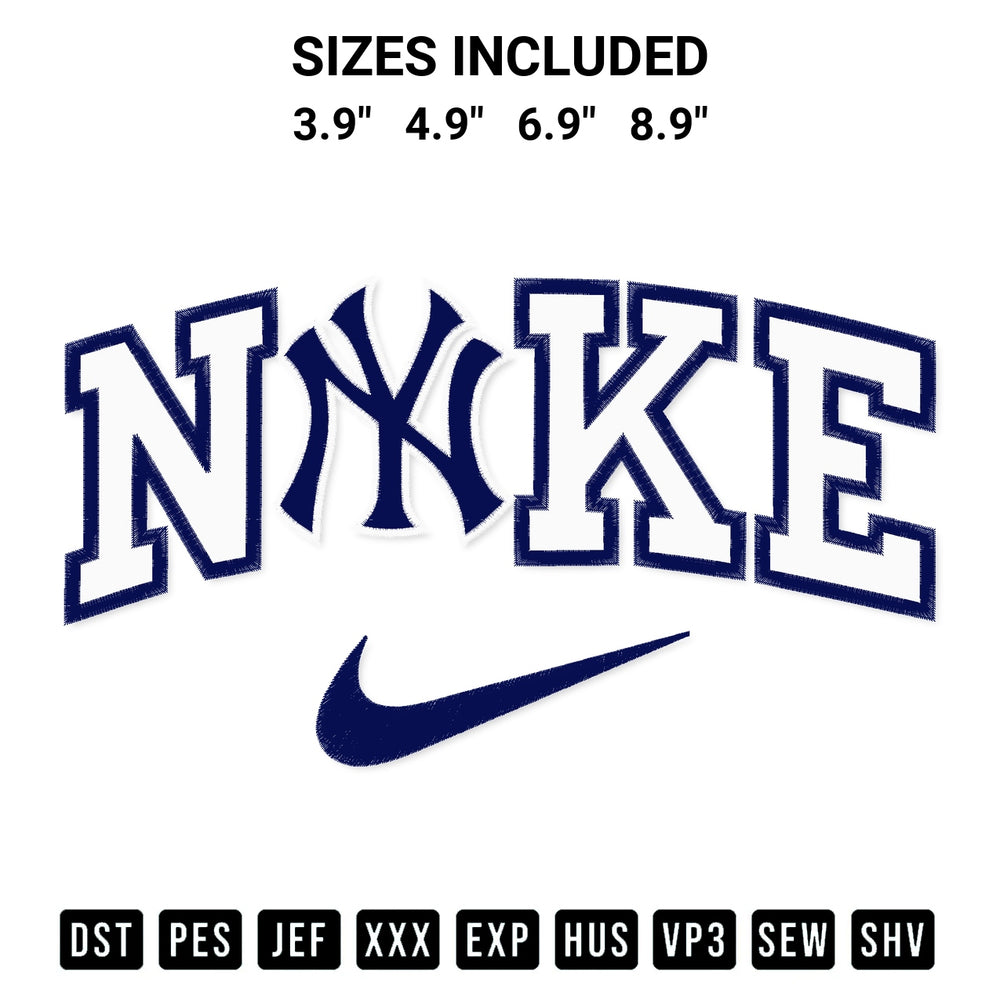 Discover the perfect addition to your crafting collection: New York Yankees X Nike Embroidery Design embroidery file. Instantly available at Designspacks.com. Available sizes: 3.9", 4.9", 6.9", 8.9".