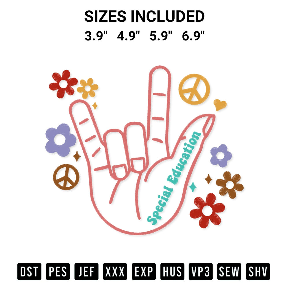 Looking for the perfect pattern? Download the Special Education Hippie Retro Vintage Special Education Teacher Embroidery Design embroidery design today at Designspacks.com. Crisp, clean stitching guaranteed. Available sizes: 3.9", 4.9", 5.9", 6.9".