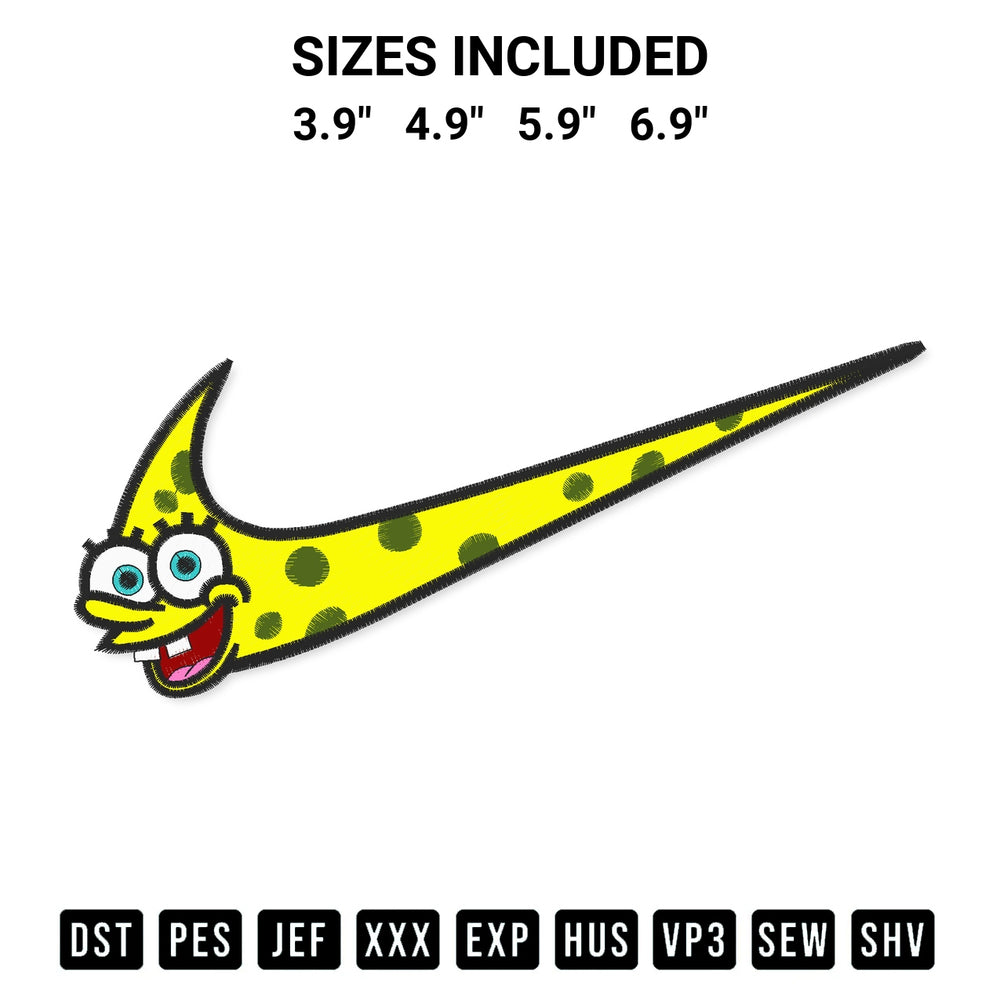 Shop the Spongebob Swoosh Embroidery Design machine embroidery pattern at Designspacks.com. Beautifully digitized for flawless stitching on any fabric. Available sizes: 3.9", 4.9", 5.9", 6.9".