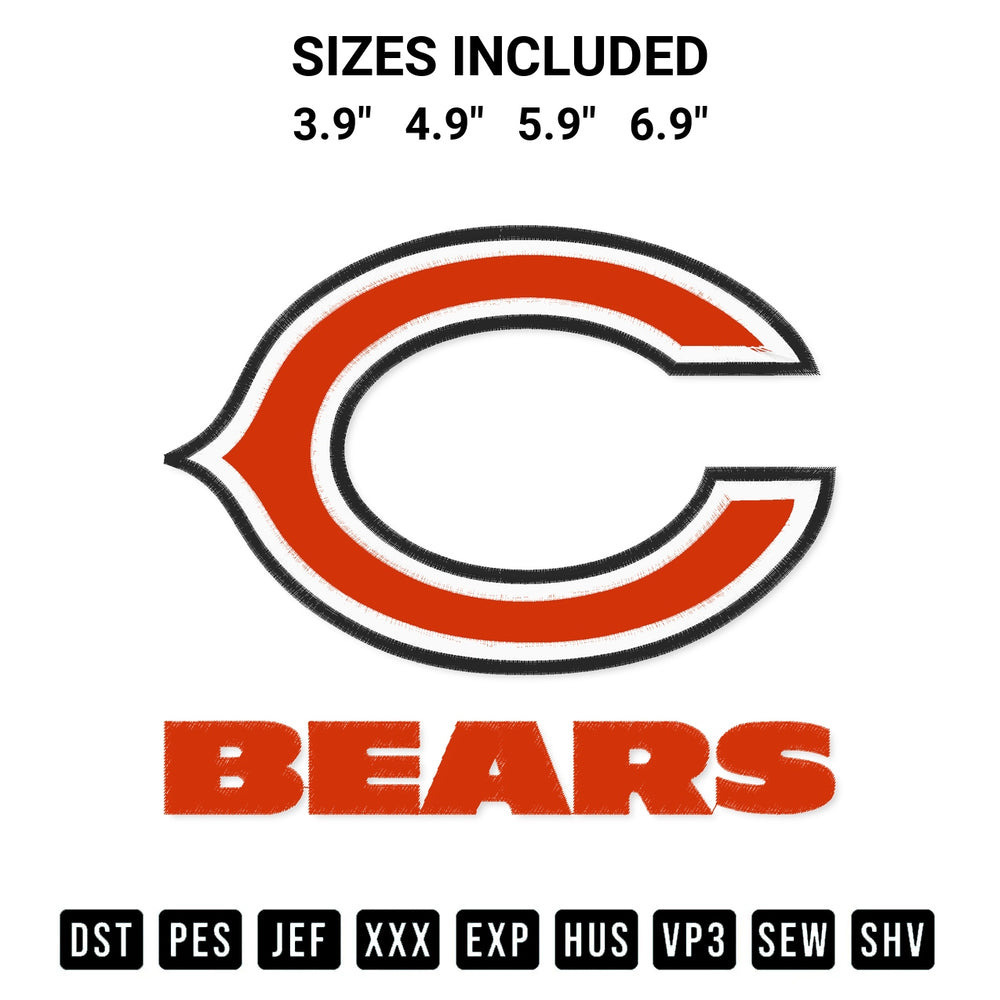 Looking for the perfect pattern? Download the Chicago Bears Football Embroidery Design embroidery design today at Designspacks.com. Crisp, clean stitching guaranteed. Available sizes: 3.9", 4.9", 5.9", 6.9".