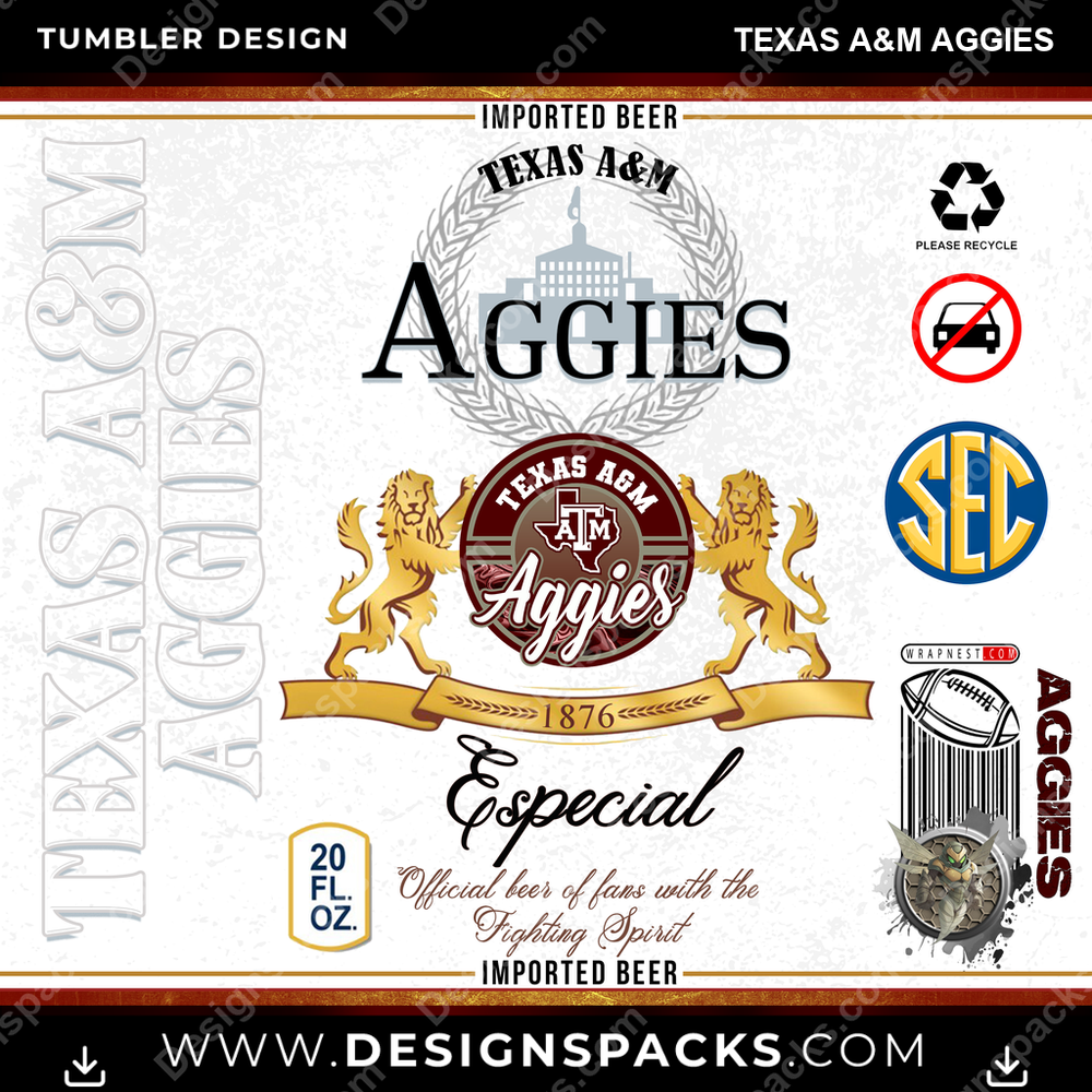 College Sport Modelo Texas A&M Aggies Tumbler Digital Wrap Design