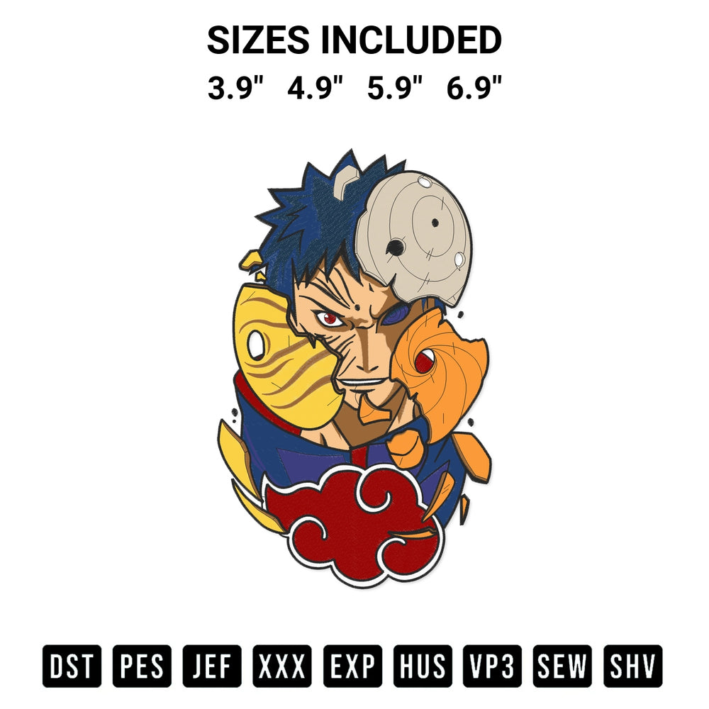 Shop the Naruto Obito Uchiha Embroidery Design machine embroidery pattern at Designspacks.com. Beautifully digitized for flawless stitching on any fabric. Available sizes: 3.9", 4.9", 5.9", 6.9".