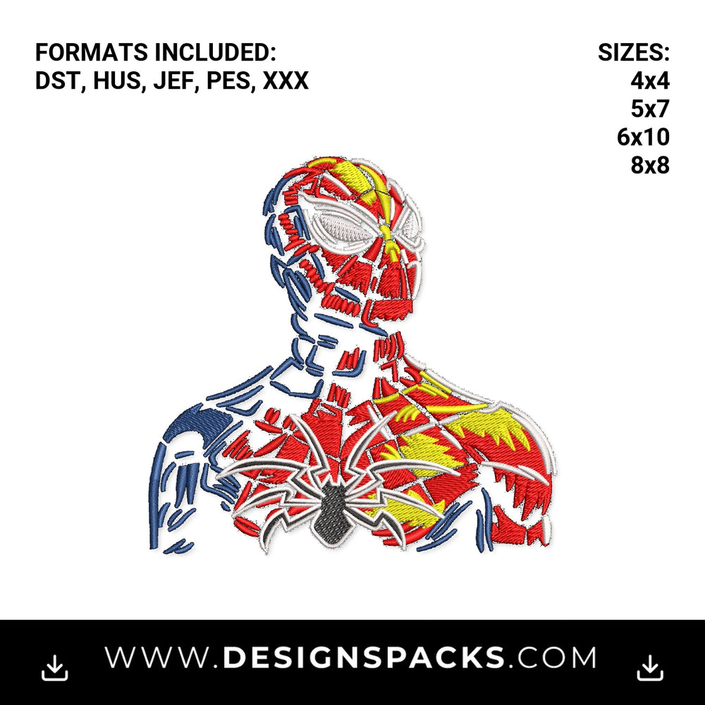 Abstract Spider Superhero Bust Embroidery Design - Instant digital download pattern at Designspacks.com