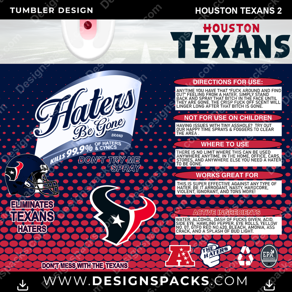 Football Haters Be Gone Houston Texans 2 NFL Football Tumbler Digital Wrap Design Download