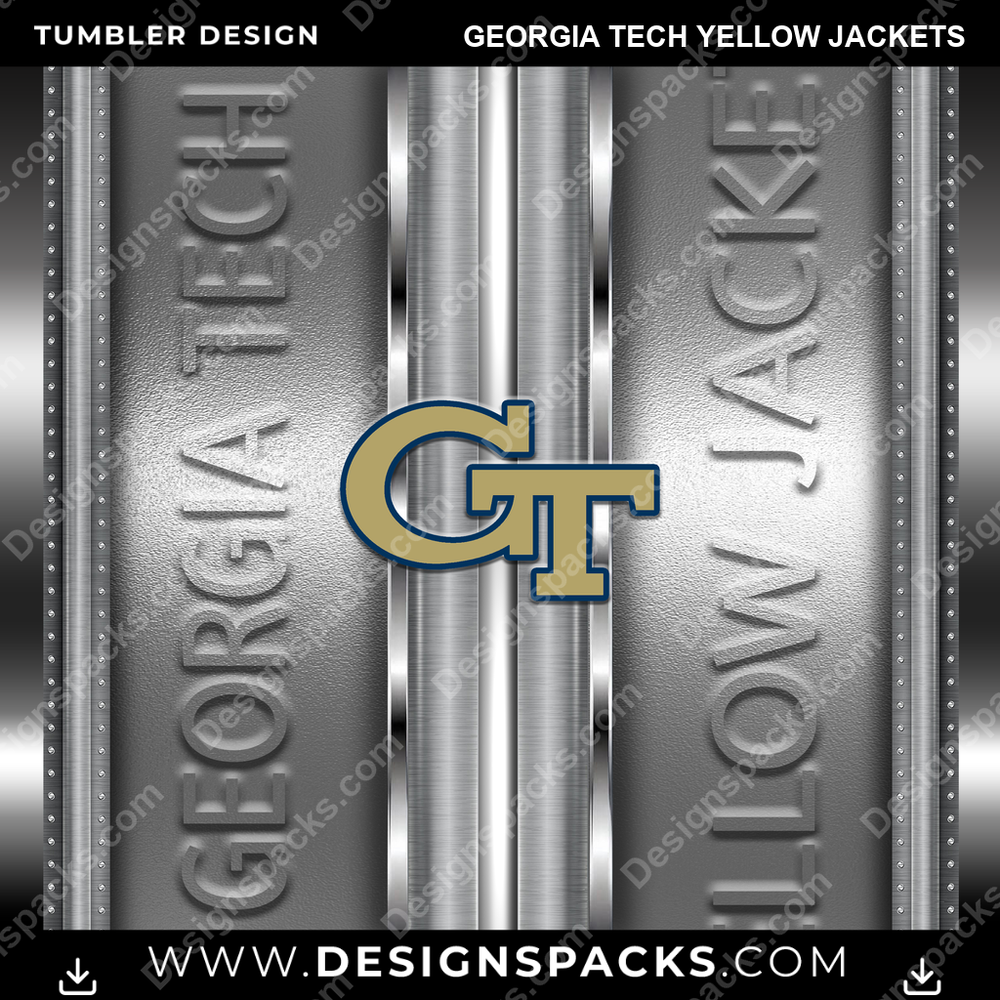 College Sport Metallic Georgia Tech Yellow Jackets NCAA College Sport Tumbler Digital Wrap Design Download