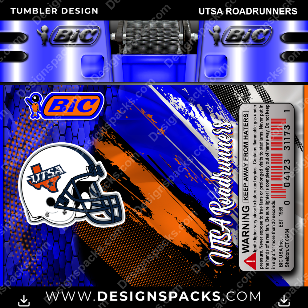 College Sport BIC Lighter UTSA Roadrunners Tumbler Digital Wrap Design
