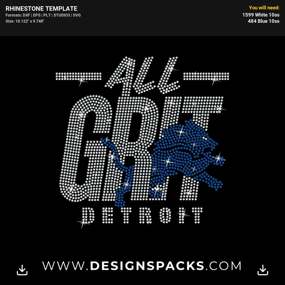 All Grit Detroit Lions Rhinestone Digital Template