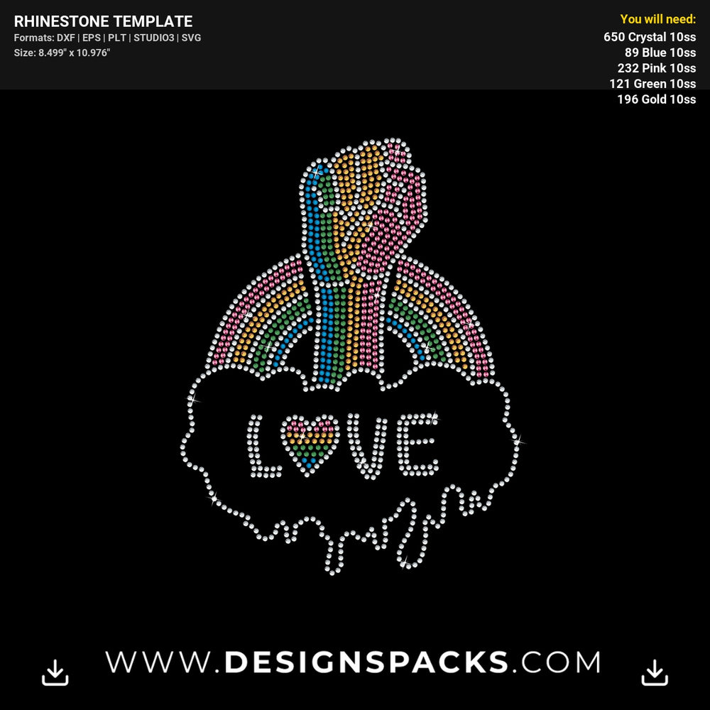 Rainbow Fist Lgtb Rhinestone Digital Template