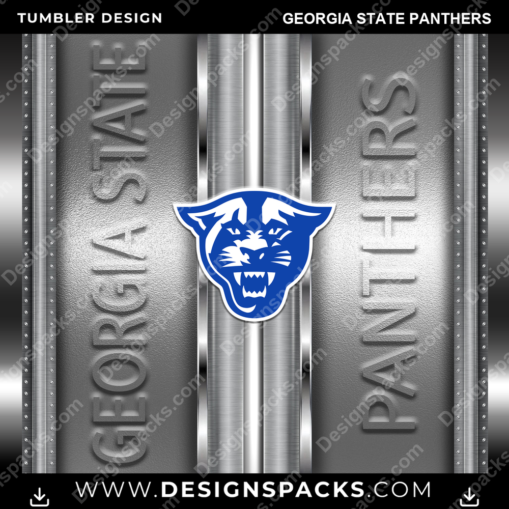 College Sport Metallic Georgia State Panthers Tumbler Digital Wrap Design