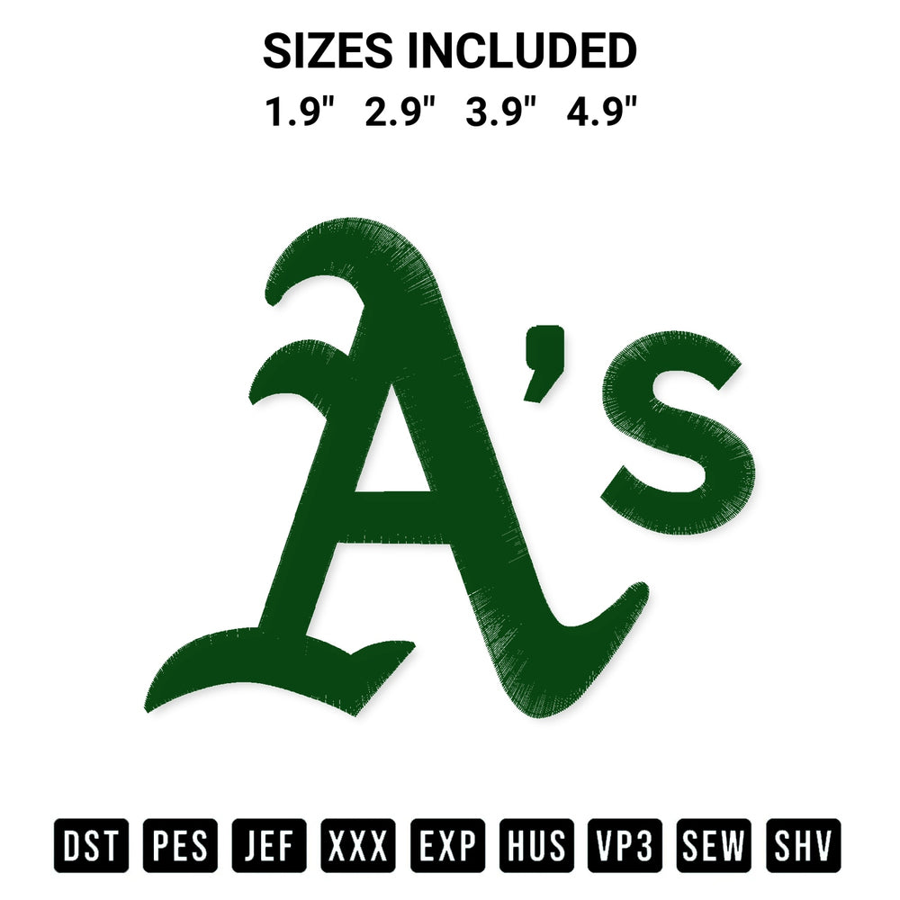 Looking for the perfect pattern? Download the Mlb Oakland Athletics Embroidery Design embroidery design today at Designspacks.com. Crisp, clean stitching guaranteed. Available sizes: 1.9", 2.9", 3.9", 4.9".