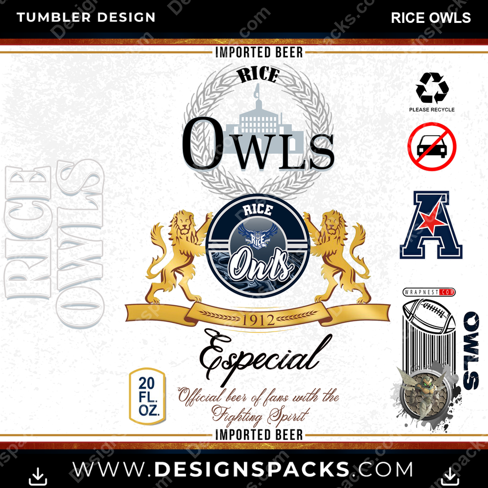 College Sport Modelo Rice Owls Tumbler Digital Wrap Design