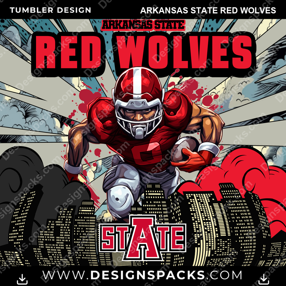 College Sport Comic Cover Arkansas State Red Wolves NCAA College Sport Tumbler Digital Wrap Design Download