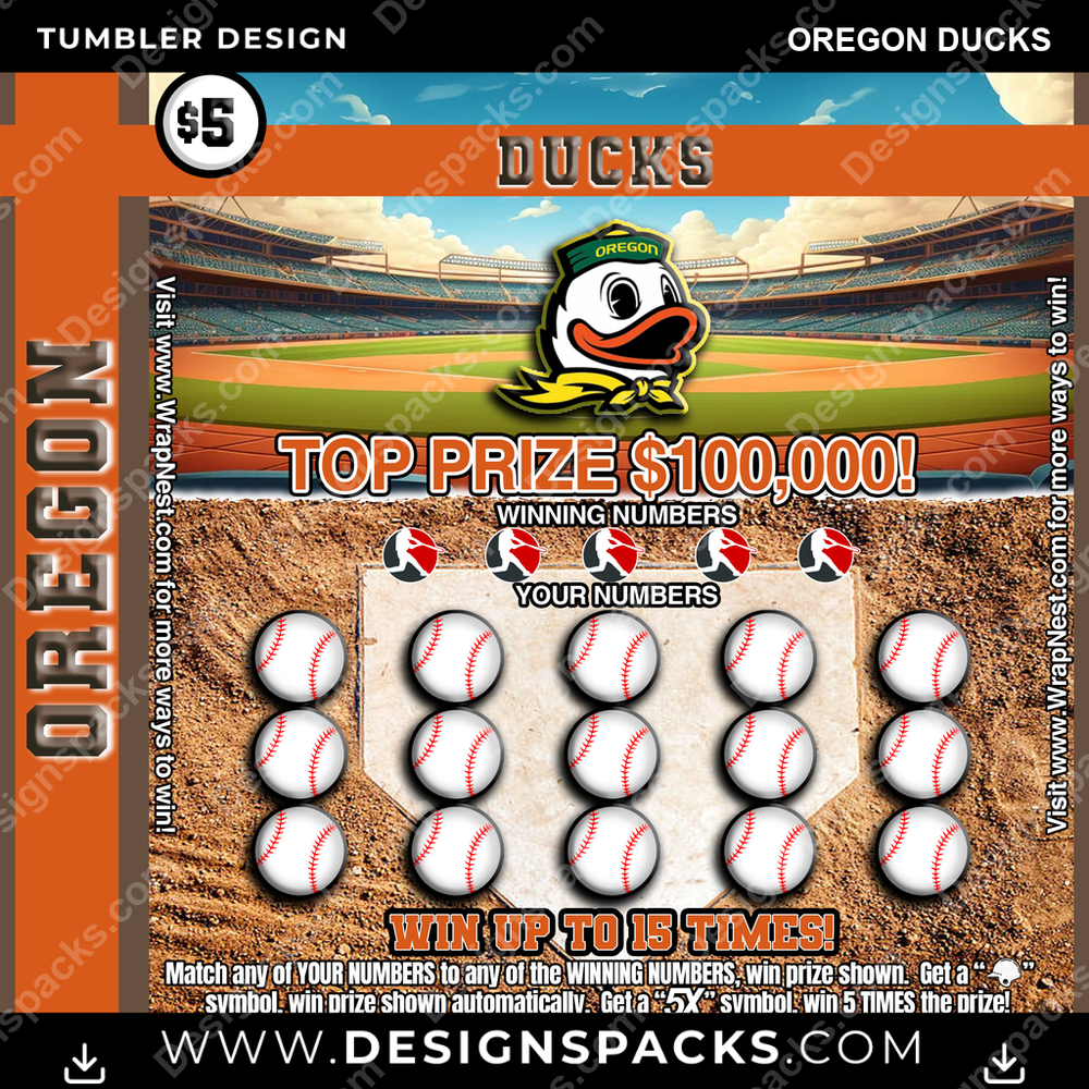 College Sport Lottery Ticket (BASEBALL) Oregon Ducks NCAA College Sport Tumbler Digital Wrap Design Download