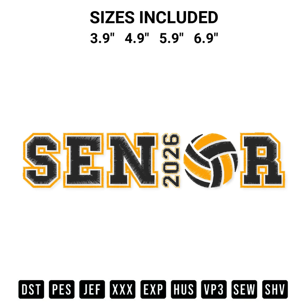 Add a unique touch to your apparel with the Volleyball Senior 2026 Embroidery Design embroidery file. Premium instant download available now on Designspacks.com. Available sizes: 3.9", 4.9", 5.9", 6.9".
