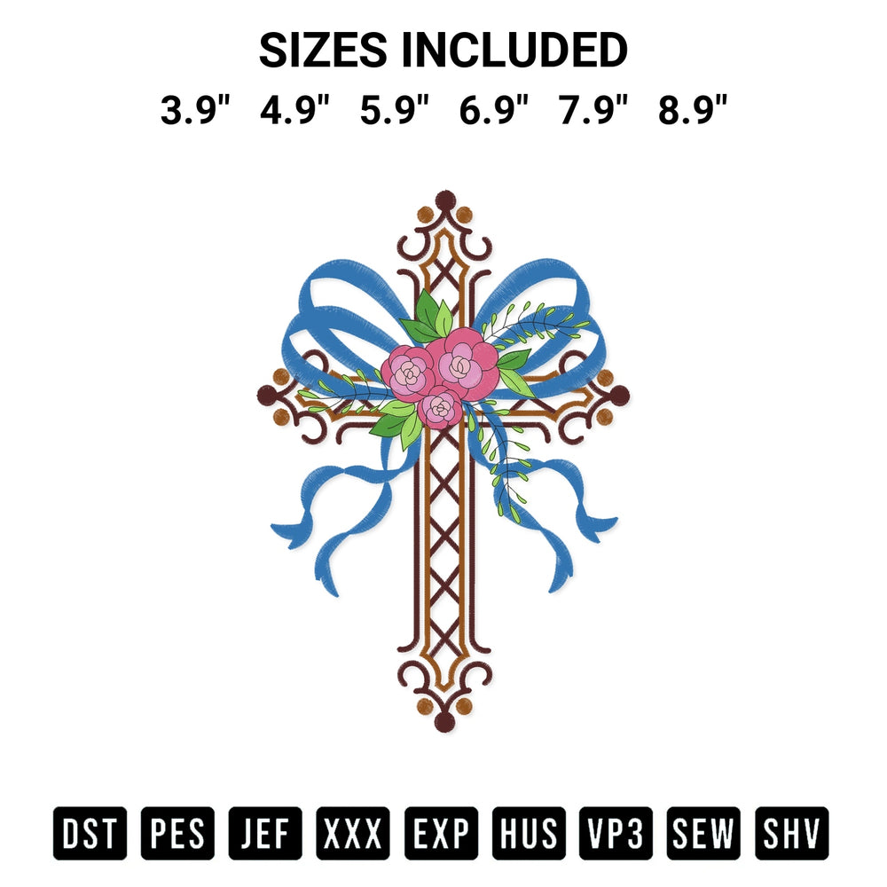Create amazing crafts with the Cross With Bow Flowers Embroidery Design embroidery file. High-quality digital download from Designspacks.com, perfect for beginners and pros. Available sizes: 3.9", 4.9", 5.9", 6.9", 7.9", 8.9".