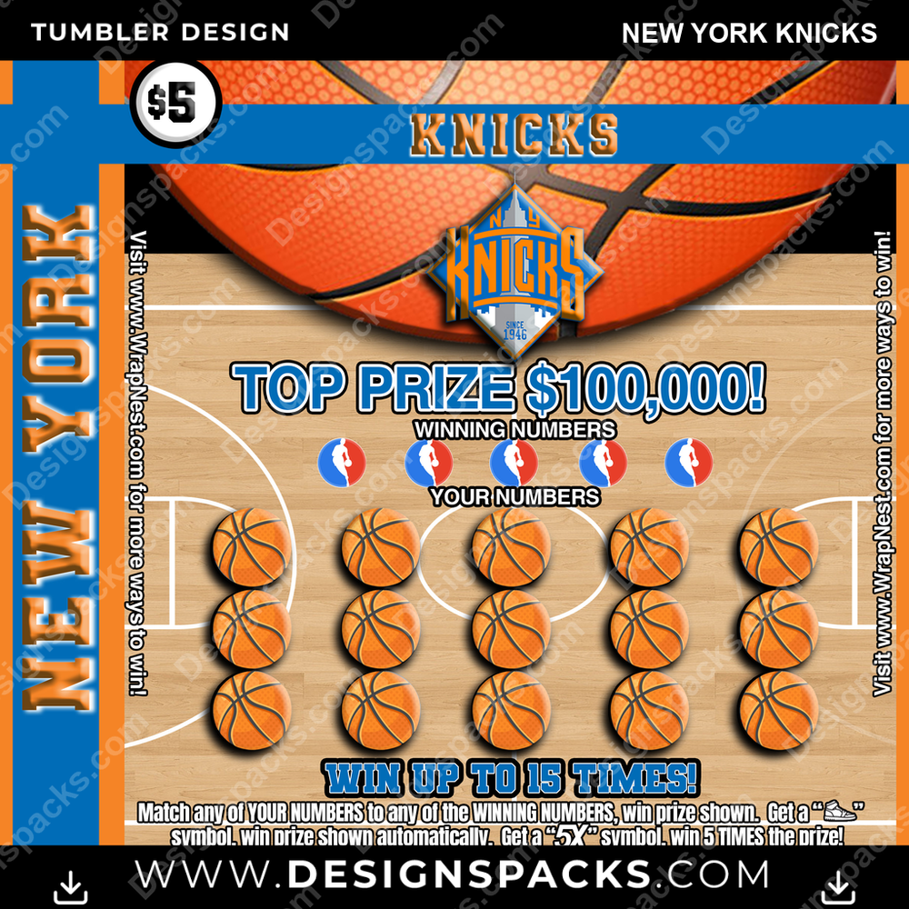 Basketball Lottery Ticket New York Knicks NBA Basketball Tumbler Digital Wrap Design Download